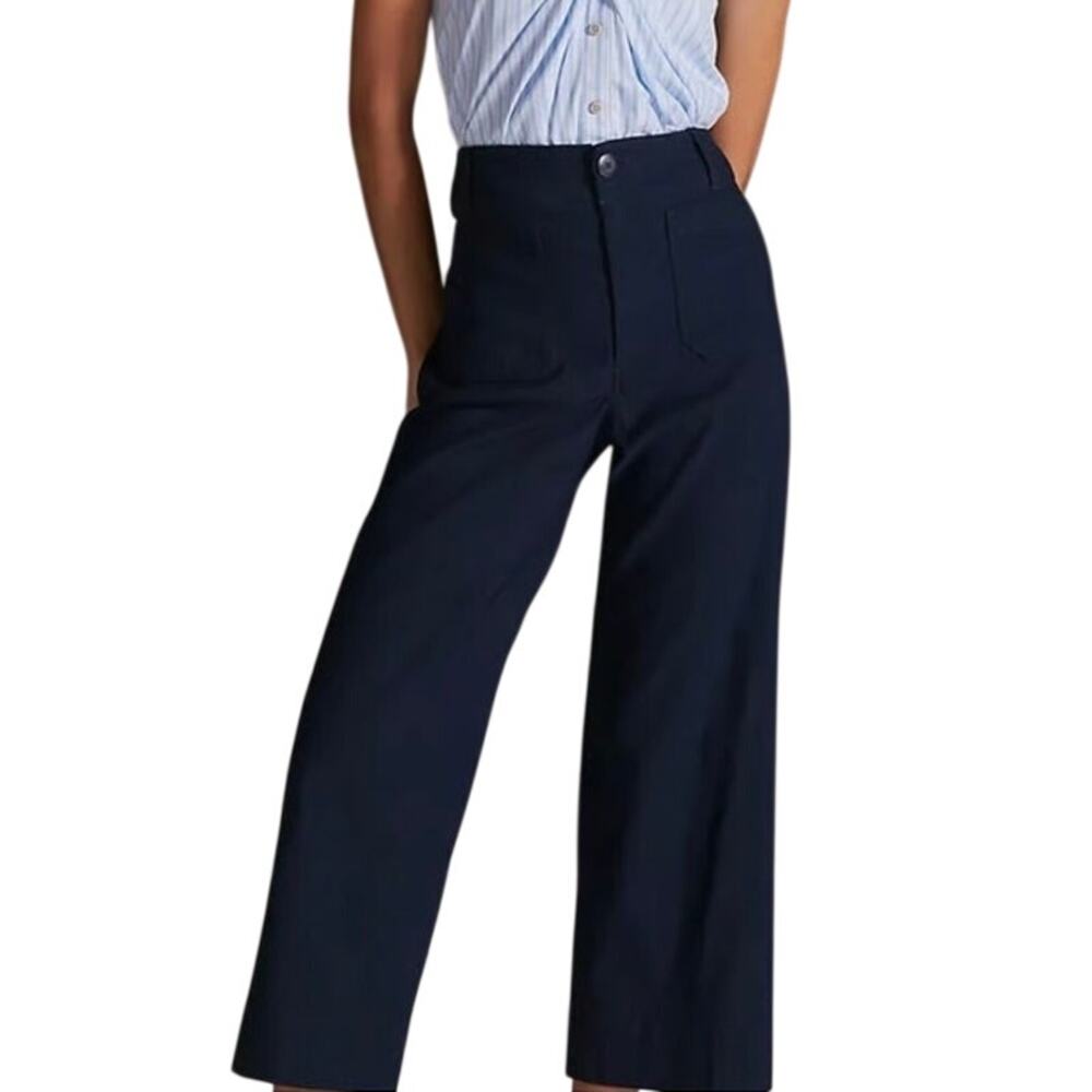 Maeve Anthropologie The Colette Pants Navy Cropped Wide Leg High Rise Size 26